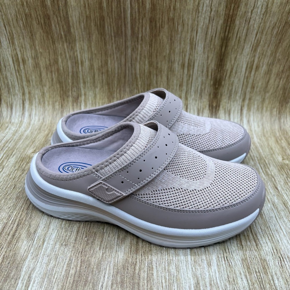 Orthofeet Iris Mules Women's Size 7 2E X-Wide Taupe Knit Mesh Hands-Free 72024